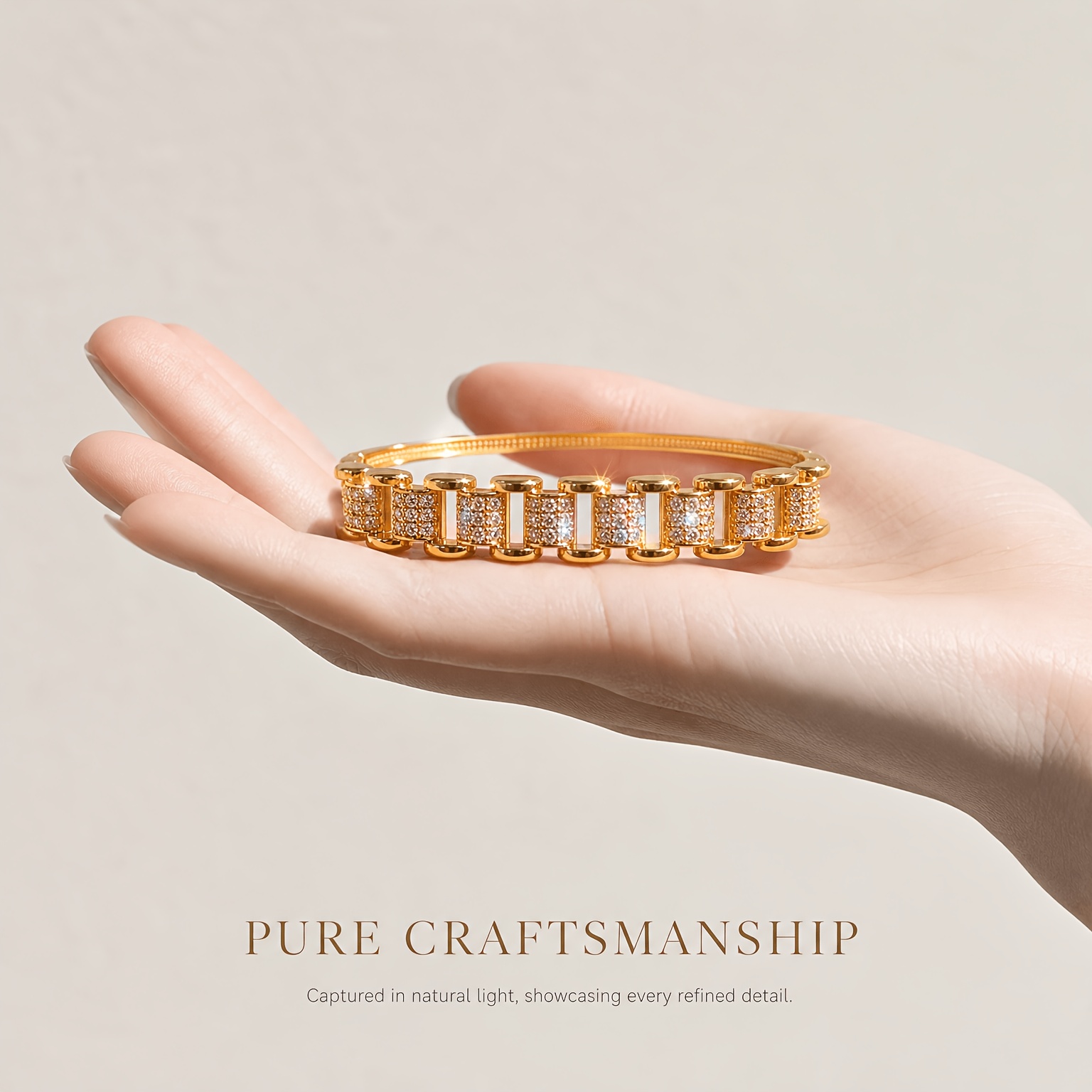 Women's Golden Bracelet with Rectangular Links and Synthetic Zirconia